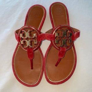 Tory Burch Metal Miller Leather Thong Sandal RED Apple size 8